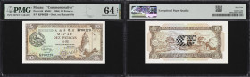 MACAU (SAR). Banco Nacional Ultramarino. 10 Patacas, 12.5.1984. P-64. KNB1. Commemorative. PMG Choice Uncirculated 64 EPQ.