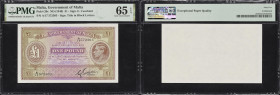 MALTA. Government of Malta. 1 Pound, ND (1940). P-20c. PMG Gem Uncirculated 65 EPQ.