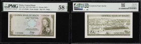 MALTA. Central Bank of Malta. 1 Pounds, 1967 (ND 1969). P-29a. PMG Choice About Uncirculated 58 EPQ.