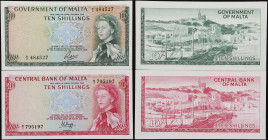 MALTA. Lot of (2). Government of Malta & Central Bank of Malta. 10 Shillings, 1949-67. P-25a & 28a. Very Fine to Extremely Fine.