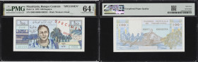 MAURITANIA. Lot of (3). Banque Centrale de Mauritanie. 100, 200 & 1000 Ouguiya, 20.6.1973. P-1s, 2s & 3s. Specimens. PMG Choice Uncirculated 64 to Cho...