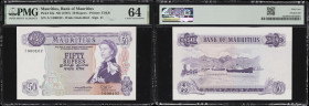 MAURITIUS. Bank of Mauritius. 50 Rupees, ND (1967). P-33a. Low Serial Number. PMG Choice Uncirculated 64.