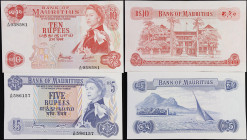 MAURITIUS. Lot of (2). Bank of Mauritius. 5 & 10 Rupees, ND (1967). P-30c & 31c. Very Fine to About Uncirculated.