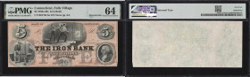 UNITED STATES. Falls Village, Connecticut. Iron bank. 1850s-60s 5 Dollars. Remainder. PMG Choice Uncirculated 64