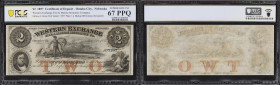 UNITED STATES. Omaha, Nebraska. Western Exchange Fire & Marine Insurance Company. 1857 2 Dollars. Remainder. PCGS Banknote Superb Gem Uncirculated 67 ...