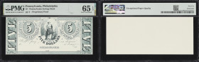 UNITED STATES. Philadelphia, Pennsylvania. Pennsylvania Savings Bank. ND (18xx). 5 Dollars. Proprietary Proof. PMG Gem Uncirculated 65 EPQ.