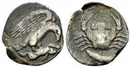 Akragas AR Hemidrachm, c. 420-410 BC 

Sicily, Akragas. AR Hemidrachm (16 mm, 1.78 g), c. 420-410 BC 
Obv. Eagle to right, clutching dead hare in i...
