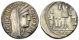 L. Aemilius Lepidus AR Denarius, 62 BC 

L. Aemilius Lepidus Paullus. AR Denarius (18-19 mm, 3.97 g). Rome, 62 BC.
Obv. Head of Concordia to right,...