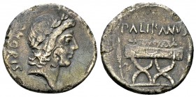M. Lollius Palikanus AR Denarius, 45 BC 

M. Lollius Palicanus. AR Denarius (18-19 mm, 3.99 g), Rome, 45 BC.
Obv. HONORIS, Laureate head of Honos t...