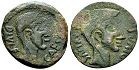 Octavianus and Divus Julius Caesar AE imitative dupondius 

Octavianus and Divus Julius Caesar. AE imitative Dupondius (26-27 mm, 6.45 g), after 38 ...