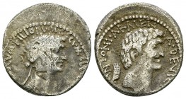Cleopatra and Marcus Antonius AR Denarius, very rare 

Cleopatra with Marcus Antonius. AR Denarius (17-18 mm, 3.24 g), mint moving with M. Antony, 3...