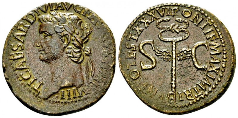 Tiberius AE As, winged caduceus reverse 

Tiberius (14-37 AD). AE As (27-28 mm...