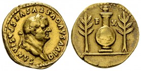 Divus Vespasianus Aureus, struck under Titus 

Divus Vespasianus (died 79). Aureus (18-19 mm, 7.31 g). Rome, struck under Titus, c. 80-81.
 Obv. DI...