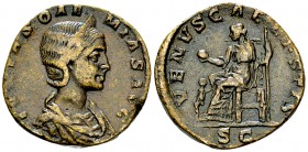Iulia Soaemias AE Sestertius 

Julia Soaemias (218-222 AD). AE Sestertius (27-28 mm, 18.45). Rome, 218-220 AD.
Obv. IVLIA SOAEMIAS AVG, Diademed an...