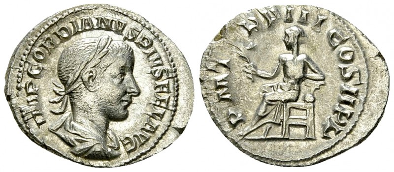 Gordianus III AR Denarius, Apollo reverse 

Gordianus III Pius (238-244 AD). A...