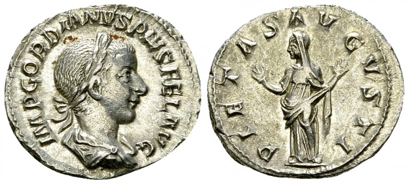 Gordianus III AR Denarius, Pietas reverse 

Gordianus III Pius (238-244 AD). A...