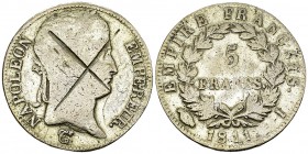 France, 5 Francs 1811 I, Limoges, Faux d'époque 

France. Napoléon Bonaparte. 5 Francs 1811 I (37 mm, 19.26 g), Limoges. Faux d'époque en étain.
Cf...