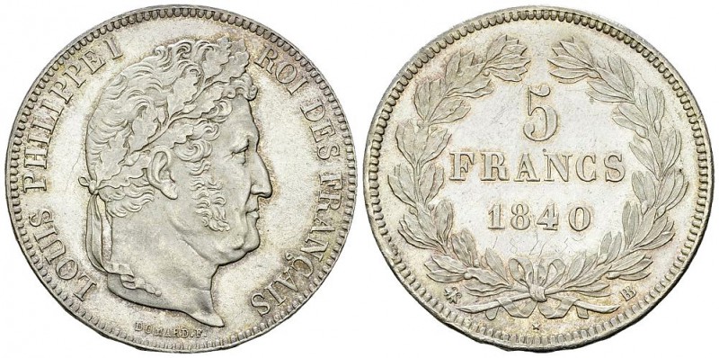 Louis-Philippe I, AR 5 Francs 1840 BB, Strasbourg 

France. Louis-Philippe I. ...