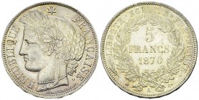 France, AR 5 Francs 1870 A, Paris 

France, Gouvernement de Défense Nationale. AR 5 Francs 1870 A (24.98 g), Paris.
Gad. 743.

Presque FDC.