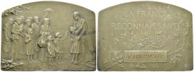 France, Plaquette en bronze argenté 1918 

France. Plaquette en bronze argenté 1918 (70x53 mm, 96.56 g), La France reconnaissante 1914-1918, à F. HI...