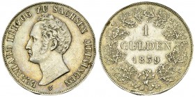 Sachsen-Meiningen, AR Gulden 1839 

Deutschland. Sachsen-Meiningen, Herzogtum. AR Gulden 1839 (30 mm, 10.60 g).
AKS 187.

Randfehler, sonst fast ...