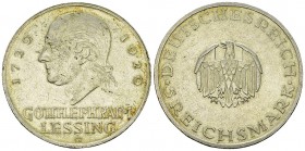Weimarer Republik, AR 5 Reichsmark 1929 G, Lessing 

Deutschland, Weimarer Republik. AR 5 Reichsmark 1929 G (25.04 g). Gotthold Ephraim Lessing.
AK...