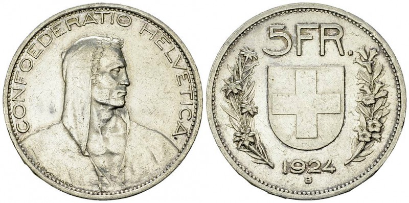Schweiz, AR 5 Franken 1924 

Schweiz. Eidgenossenschaft. AR 5 Franken 1924 (37...