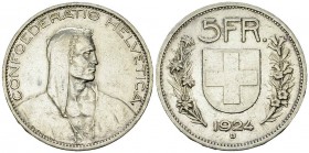 Schweiz, AR 5 Franken 1924 

Schweiz. Eidgenossenschaft. AR 5 Franken 1924 (37 mm, 24.89 g).
HMZ 2-1199d.

Seltener Jahrgang. Fast vorzüglich.