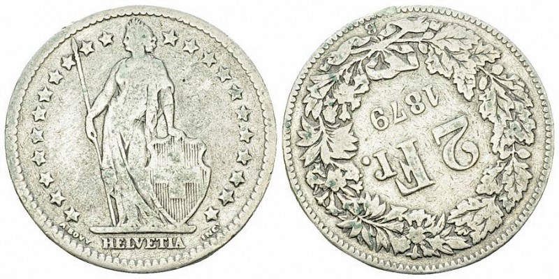 Schweiz, AR 2 Franken 1879, 30° verschoben 

Schweiz, Eidgenossenschaft. Fehlp...