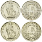 Schweiz, AR 1 Franken 1965 u. 1966, Zainenden 

Schweiz, Eidgenossenschaft. Fehlprägungen. AR 1 Franken 1965 (5.00 g) und 1966 (4.92 g), jeweils mit...