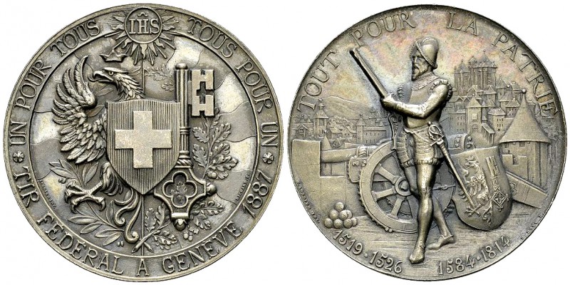 Genf, AR Medaille 1887, Tir fédéral 

Schweiz. Genf /Genève. AR Medaille 1887 ...