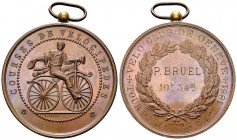 Genf, AE Medaille 1881, Tour du Lac 

Schweiz. Genf, Stadt. AE Medaille 1881 (46 mm, 45.17 g), Courses de vélocipèdes, graviert "+VELO-CLUB DE GENEV...