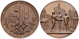 Genf, AE Medaille 1891, Fête fédérale de gymnastique 

Schweiz. Genf, Stadt. AE Medaille 1891 (45 mm, 53.91 g), Fête fédérale de gymnastique. Von W....