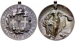 Lugano, AE Medaille 1894, Festa federale di ginnastica 

Schweiz, Eidgenossenschaft. Ticino/Tessin. AE Medaille 1894 (35 mm, 23.74 g), auf die Festa...