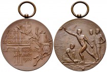 La Chaux-de-Fonds, AE Medaille 1900, Fête Gymnastique 

Schweiz. La Chaux-de-Fonds, Stadt. AE Medaille 1900 (35 mm, 25.00 g), Fête fédérale de Gymna...