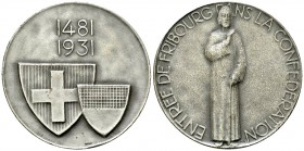 Freiburg, AR Medaille 1931, Beitritt zum Bund 

Schweiz, Fribourg/ Freiburg. AR Medaille 1931 (41 mm, 29.49 g), auf die 450-Jahrfeier des Beitrittes...