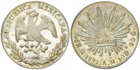 Mexico AR 8 Reales 1891, Prooflike 

Mexico, Republic. AR 8 Reales 1891 Mo AM (27.15 g), Mexico City.
KM 377.10.

Outstanding condition. Prooflik...