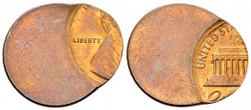 USA CU Cent, misstrike 

USA. Copper Lincoln Cent n.d. (1983-2008) (19-22 mm, 3.07 g). Error, 60% off-centre, due to the strike the planchet has exp...