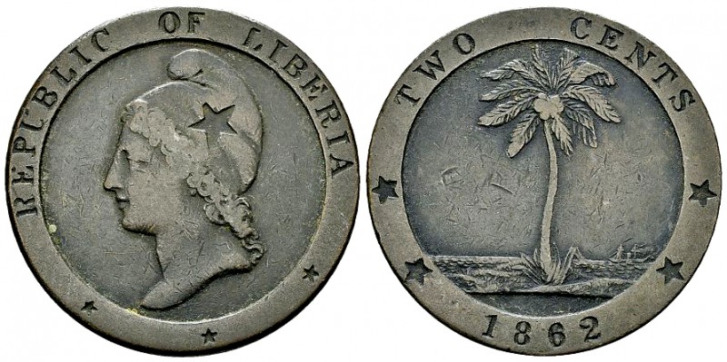 Liberia AE 2 Cents 1863 

Liberia, Republic. AE 2 Cents 1862 (35 mm, 17.72 g)....