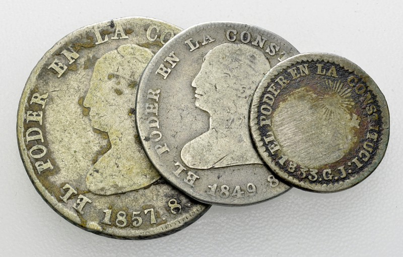 Ecuador, Lot of 3 AR coins 

Ecuador. Lot of 3 (three) AR coins: 4 Reales 1857...