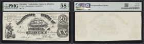 CT-18. Confederate Currency. 1861 $20. PMG Choice About Uncirculated 58 EPQ. Contemporary Counterfeit.