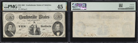 T-25. Confederate Currency. 1861 $10. PMG Choice Extremely Fine 45.