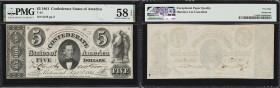 T-34. Confederate Currency. 1861 $5. PMG Choice About Uncirculated 58 EPQ.