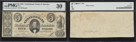 T-34. Confederate Currency. 1861 $5. PMG Very Fine 30.
