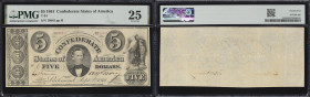 T-34. Confederate Currency. 1861 $5. PMG Very Fine 25.
