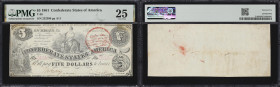 T-36. Confederate Currency. 1861 $5. PMG Very Fine 25. Trans-Mississippi Re-Issued.