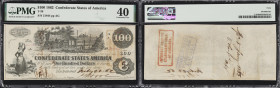 T-39. Confederate Currency. 1862 $100. PMG Extremely Fine 40. Penned Civilian Endorsement. "T. Sanford."