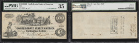 T-39. Confederate Currency. 1862 $100. PMG Choice Very Fine 35. Trans-Mississippi Issue. Penned Military Endorsement. "Capt. Charles. L. Lege AGM."