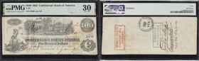 T-39. Confederate Currency. 1862 $100. PMG Very Fine 30. Penned Military Endorsement. "Capt. N.B. Brown AQM, 14th South Carolina Regiment."