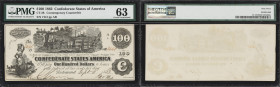 CT-39. Confederate Currency. 1862 $100. PMG Choice Uncirculated 63. Contemporary Counterfeit.